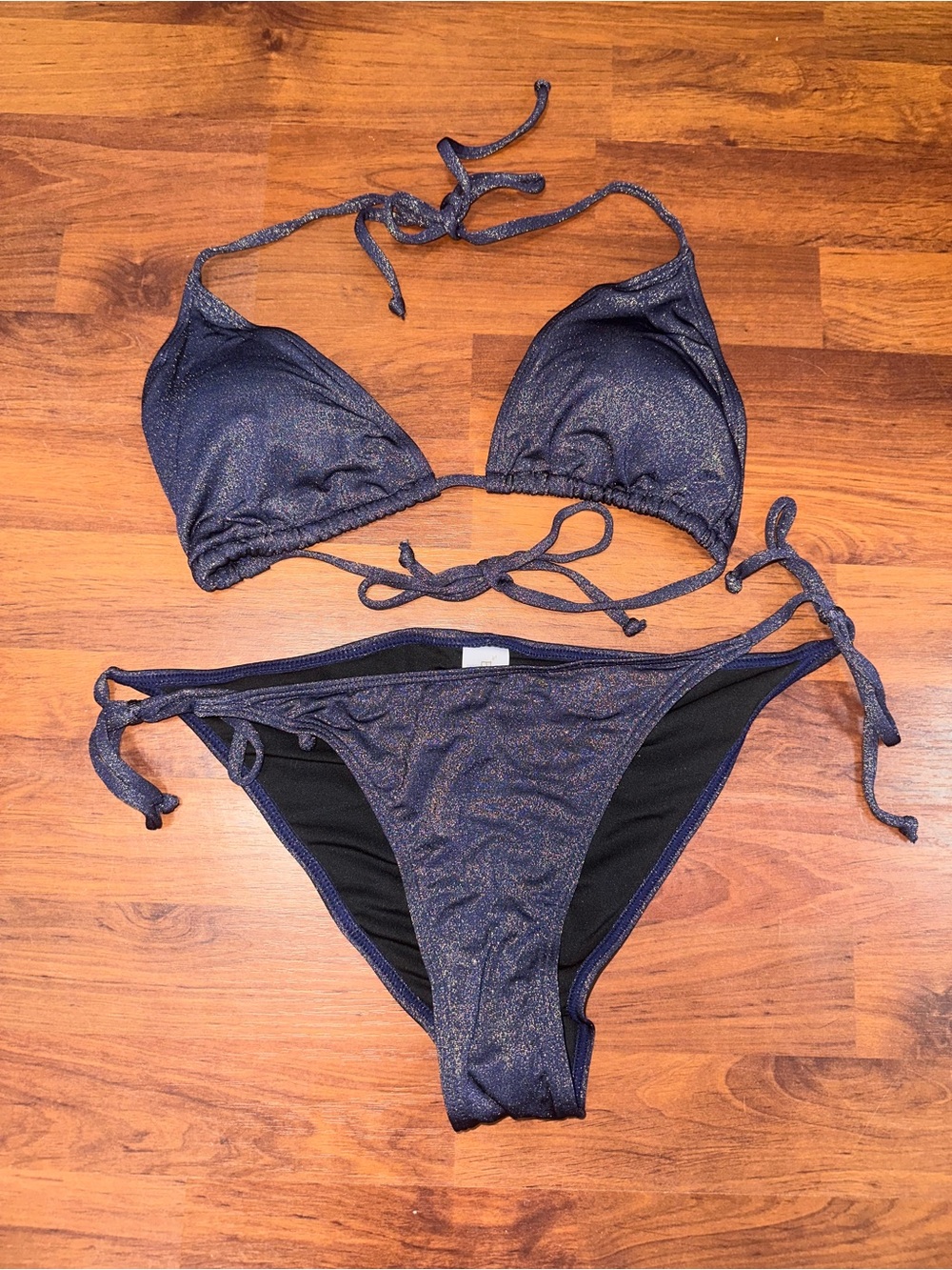 Sparkle Navy Tie-Side Triangle Bikini Set